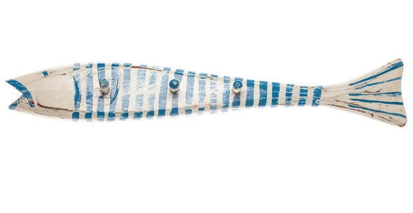 carved wooden fish hooks Fish 3-Hook Blue